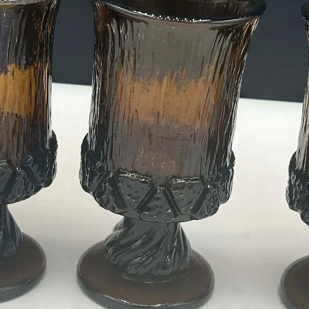 70's Fostoria SORRENTO BROWN Wood Bark Heavy Glass 6